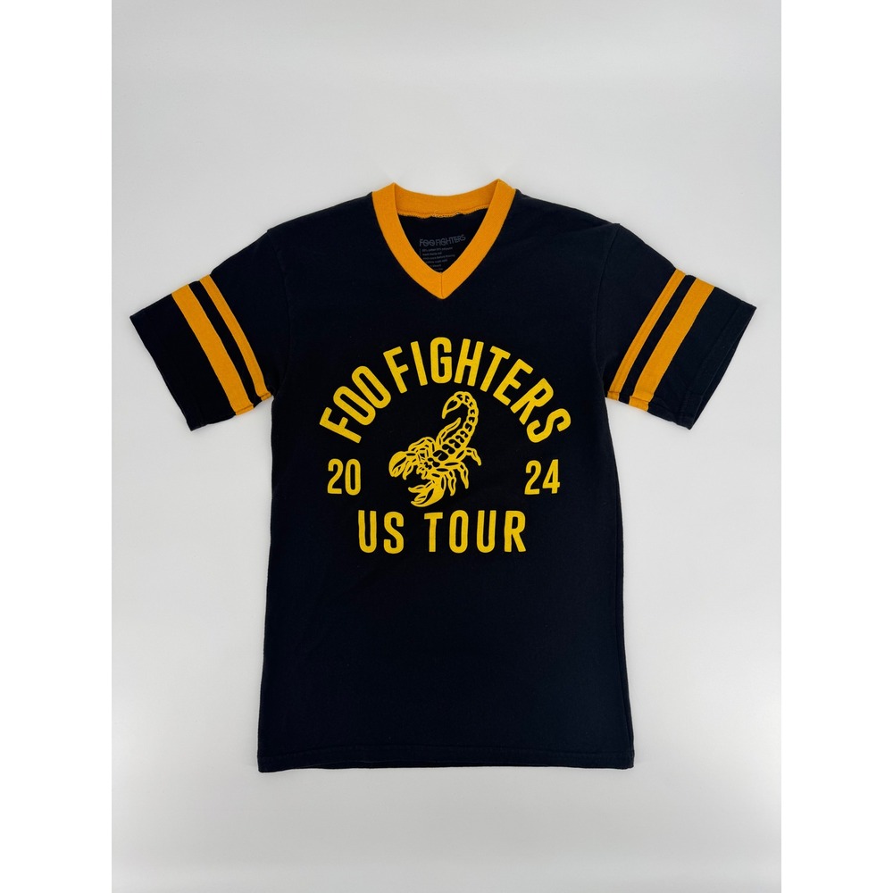 Foo Fighters 2024 US Tour Shirt Black Yellow Scorpion Jersey V-Neck Small